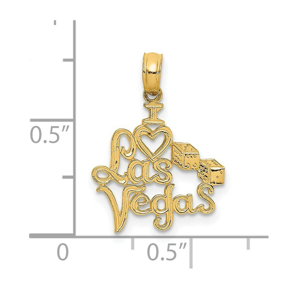 14K Yellow Gold I HEART Las Vegas With Dice Engraved Charm Pendant