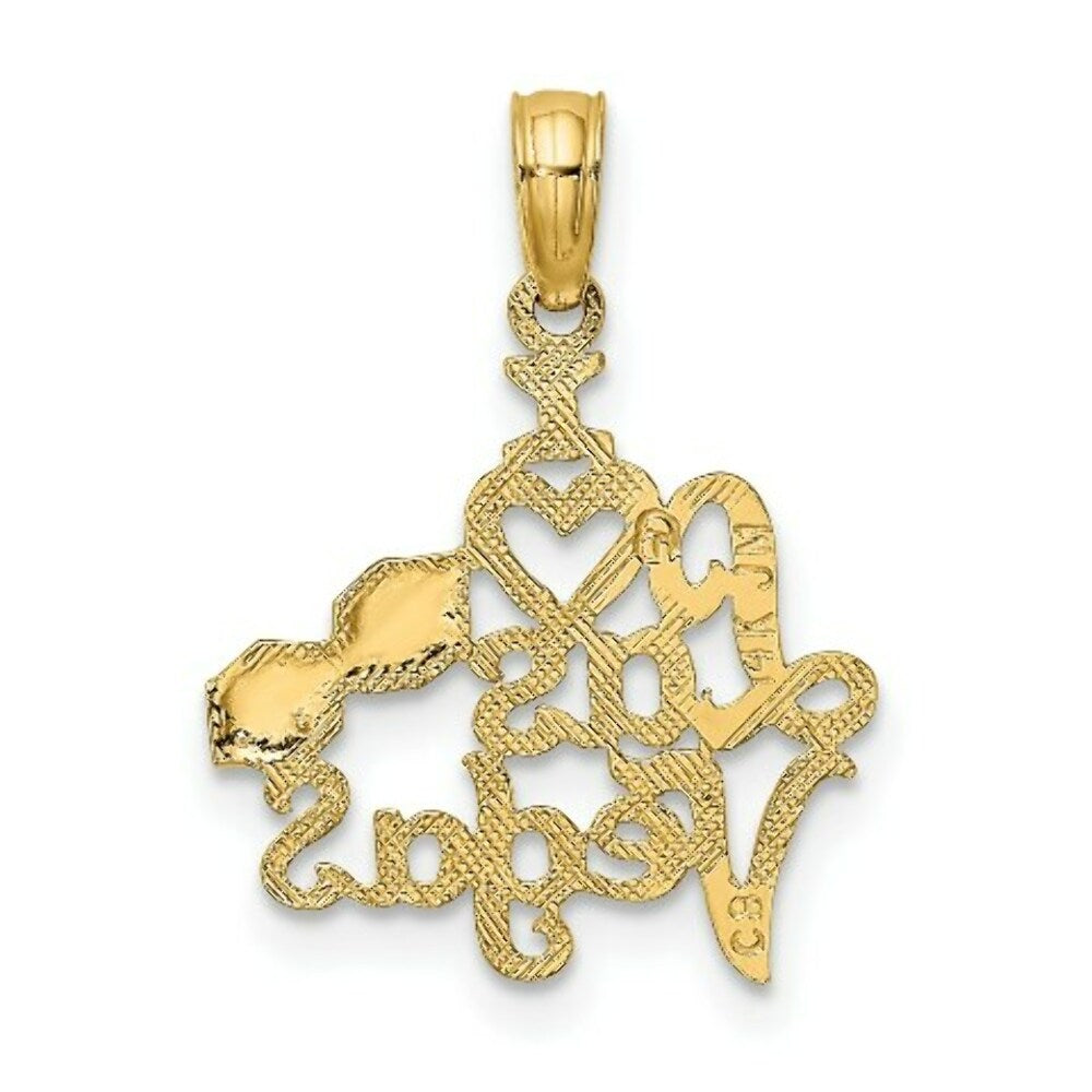 14K Yellow Gold I HEART Las Vegas With Dice Engraved Charm Pendant