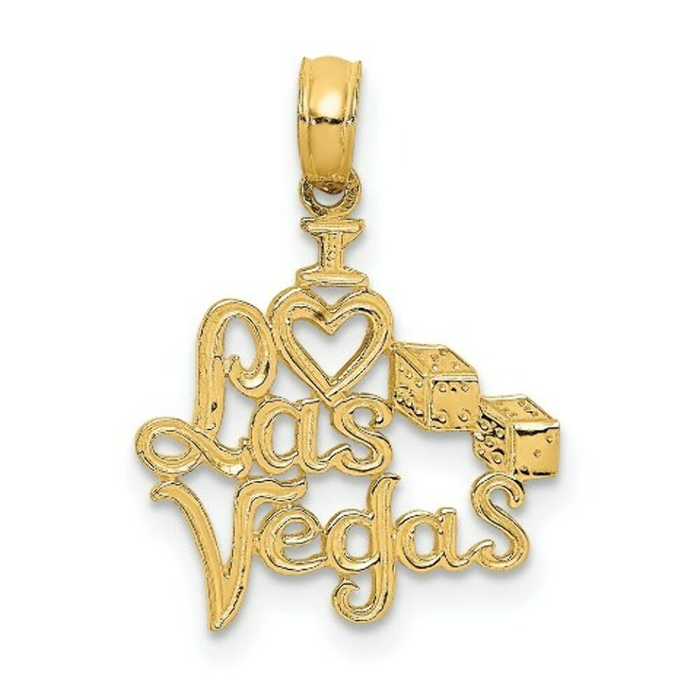 14K Yellow Gold I HEART Las Vegas With Dice Engraved Charm Pendant