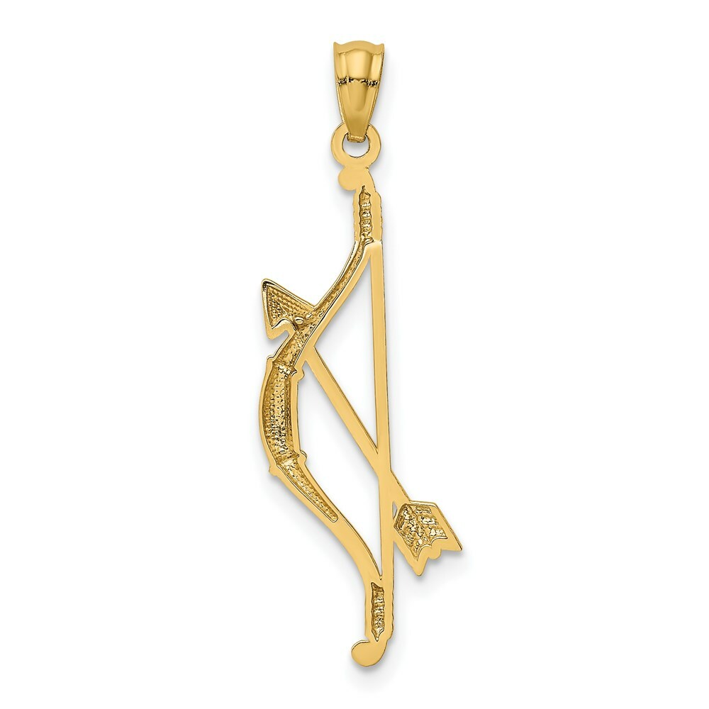 14K Yellow Gold Textured Bow and Arrow Pendant