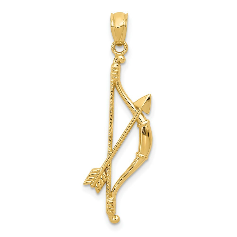 14K Yellow Gold Textured Bow and Arrow Pendant