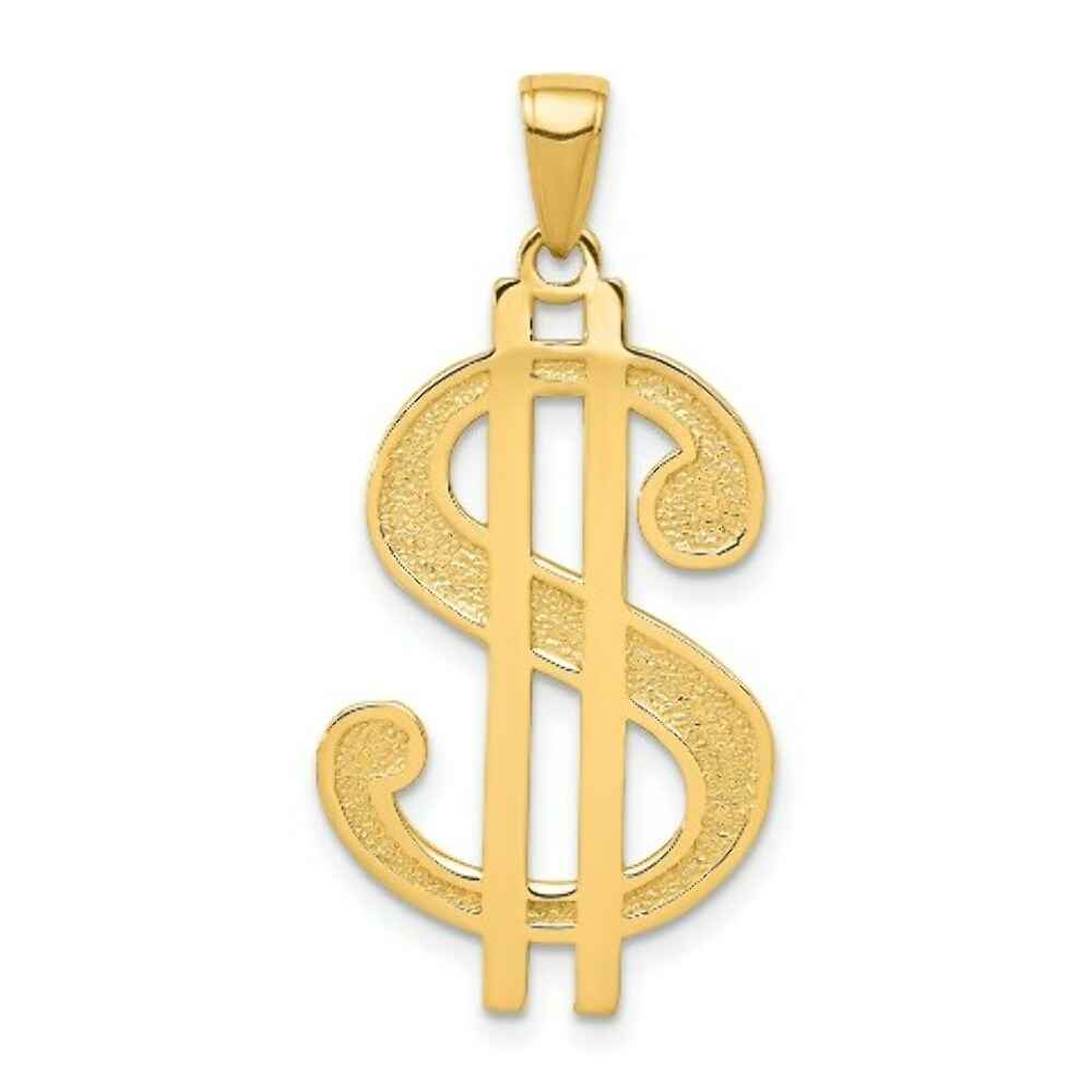 14K Yellow Gold Polished and Textured Dollar Sign Pendant