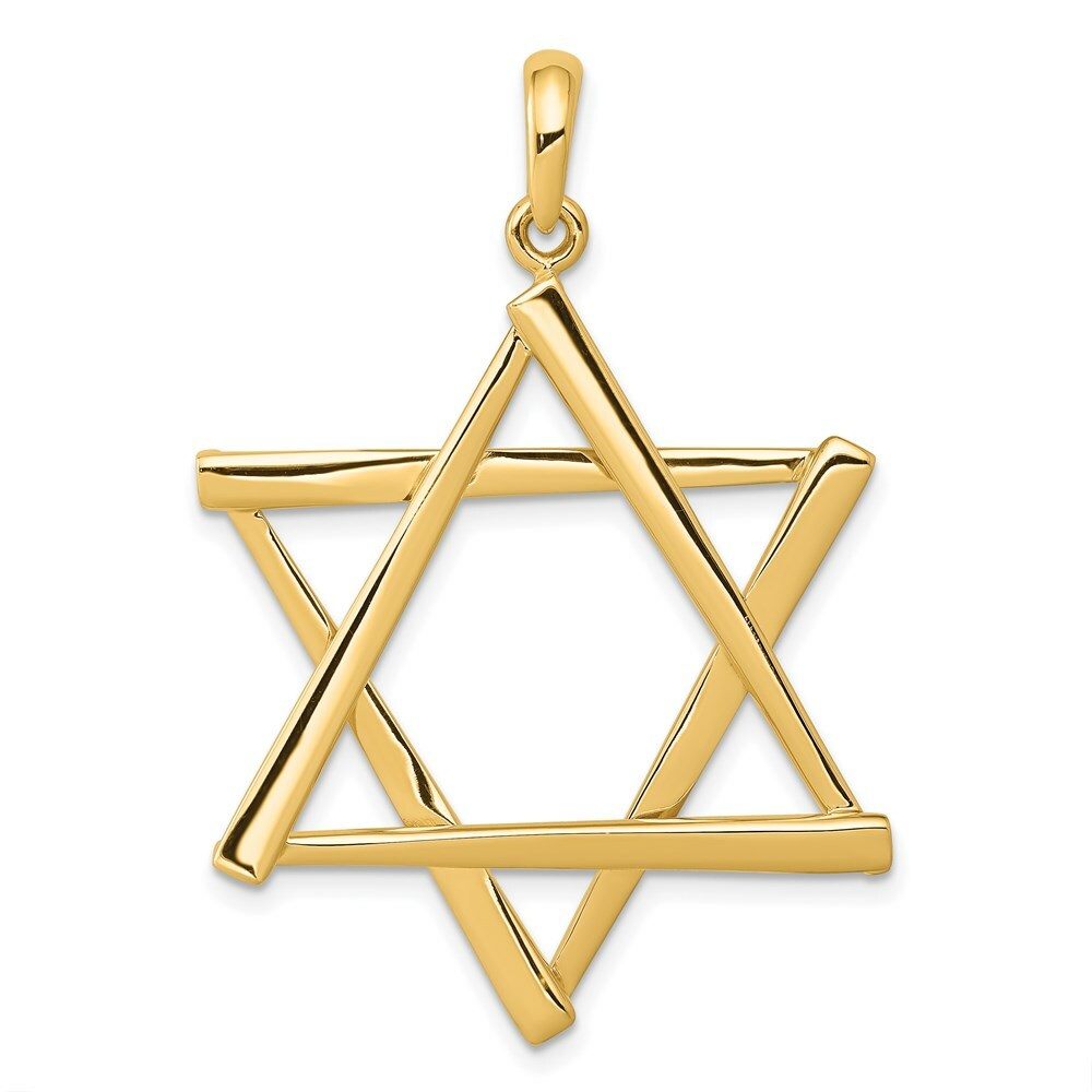 14K Yellow Gold Star of David Pendant 46mm length
