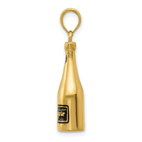 14K Yellow Gold Polished 3-D Enameled Champagne Bottle Pendant