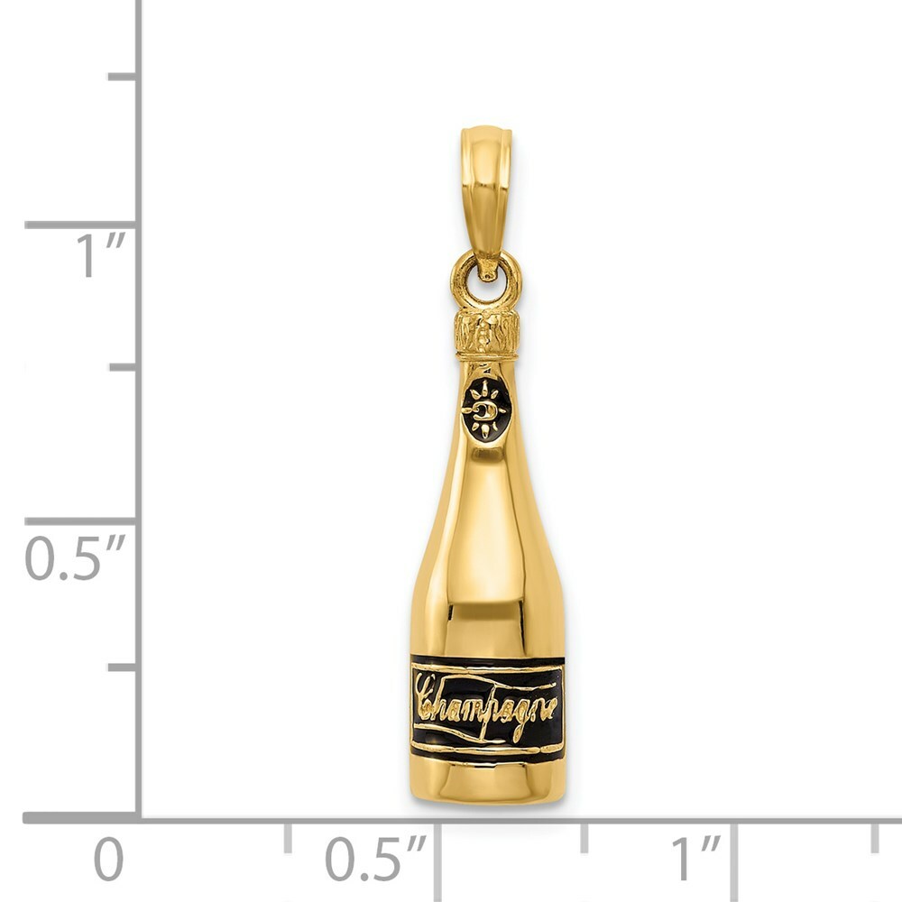 14K Yellow Gold Polished 3-D Enameled Champagne Bottle Pendant