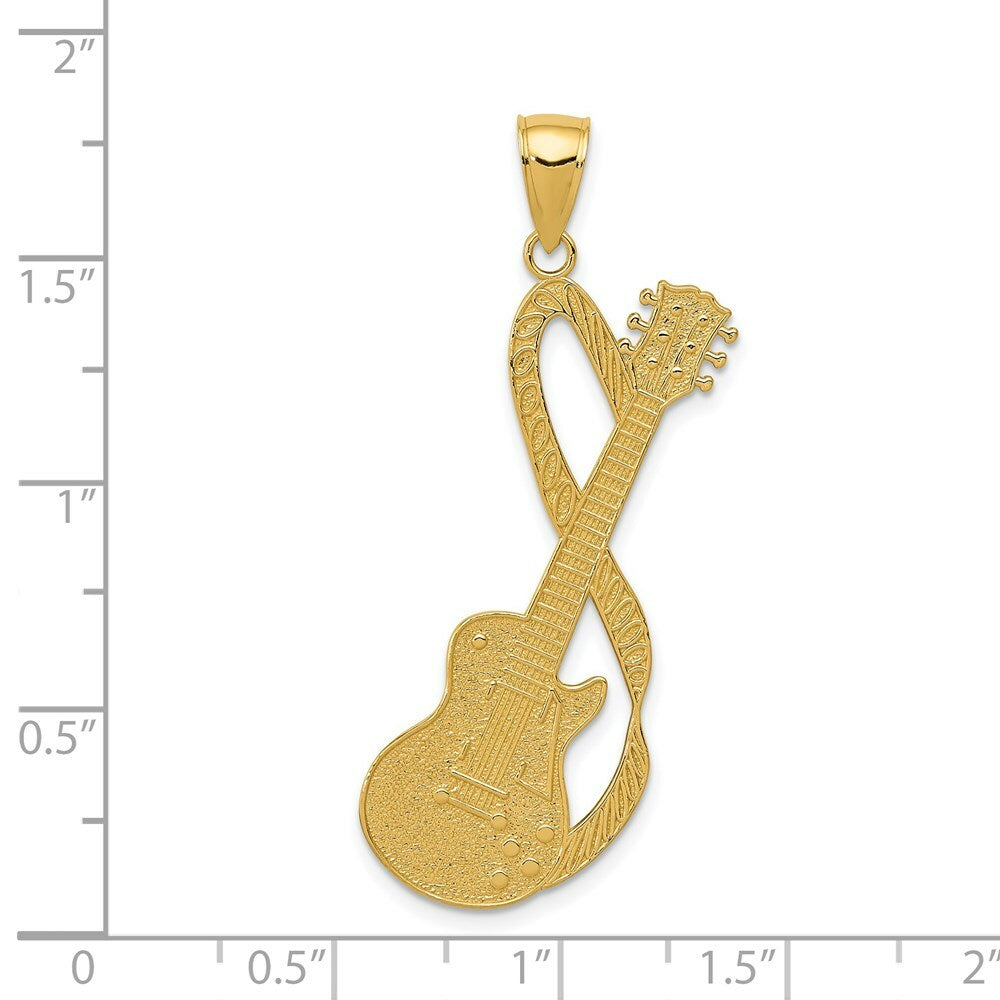 14K Yellow Gold Large Guitar w/Strap Textured Pendant