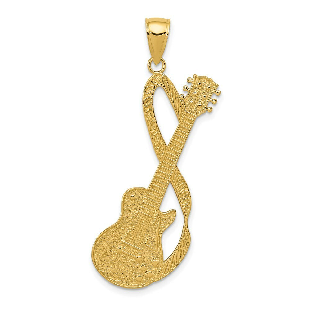 14K Yellow Gold Large Guitar w/Strap Textured Pendant