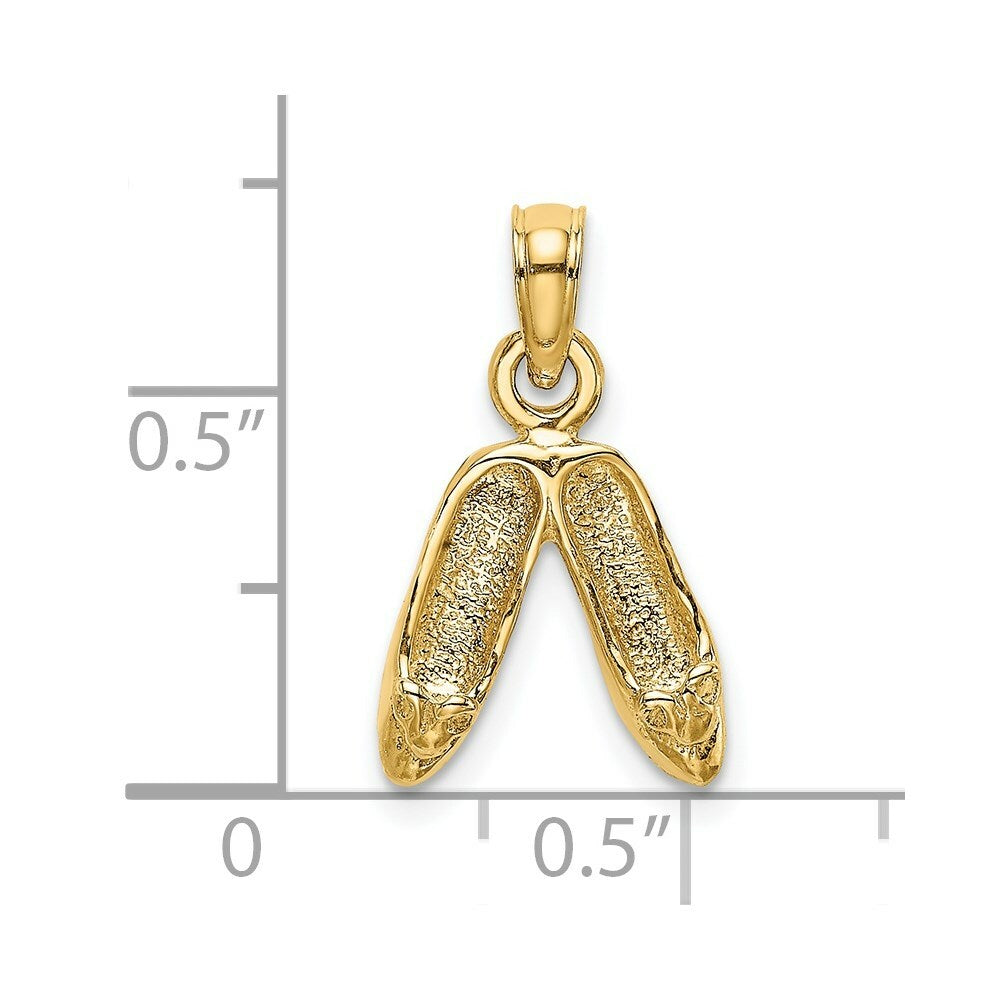 14K Yellow Gold Gold Polished Textured Ballerina Slippers Charm Pendant