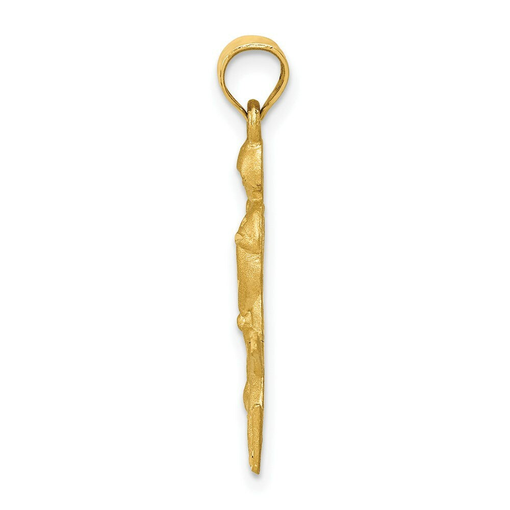 14K Yellow Gold Satin & Diamond-cut Hockey Player Pendant