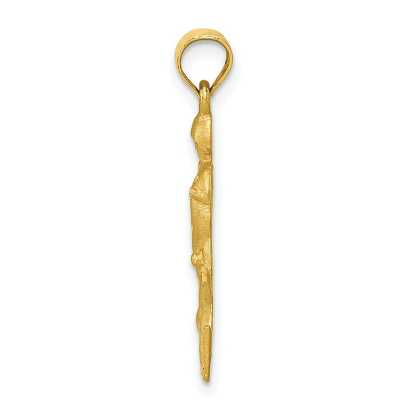 14K Yellow Gold Satin & Diamond-cut Hockey Player Pendant