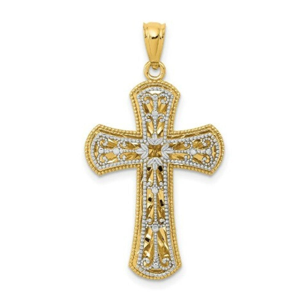 14K Yellow Gold Y/W Gold Polished 2 Level Cross Pendant