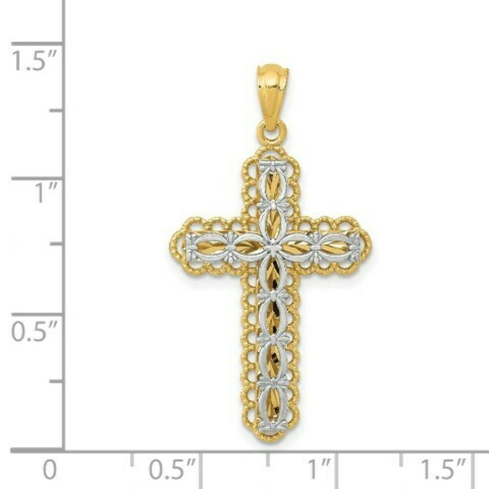 14K Yellow Gold Y/W Gold Polished 2 Level Cross Pendant