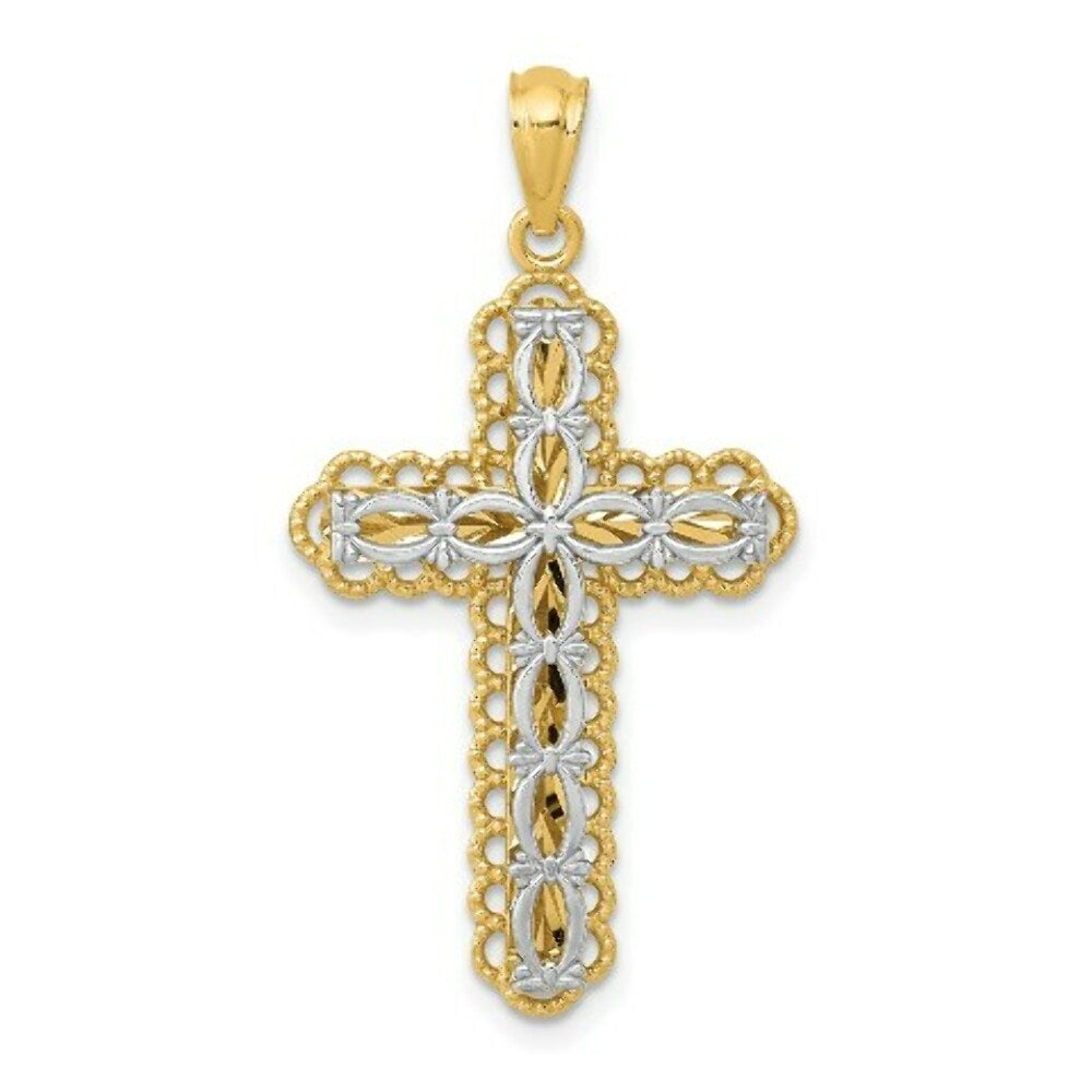 14K Yellow Gold Y/W Gold Polished 2 Level Cross Pendant