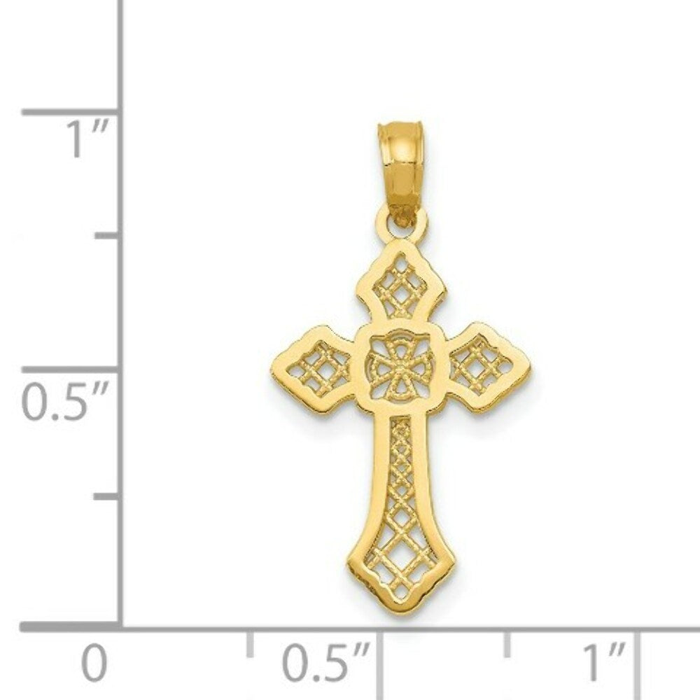 14K Yellow Gold Polished Cross w/lace Center & Arrow Tips Pendant