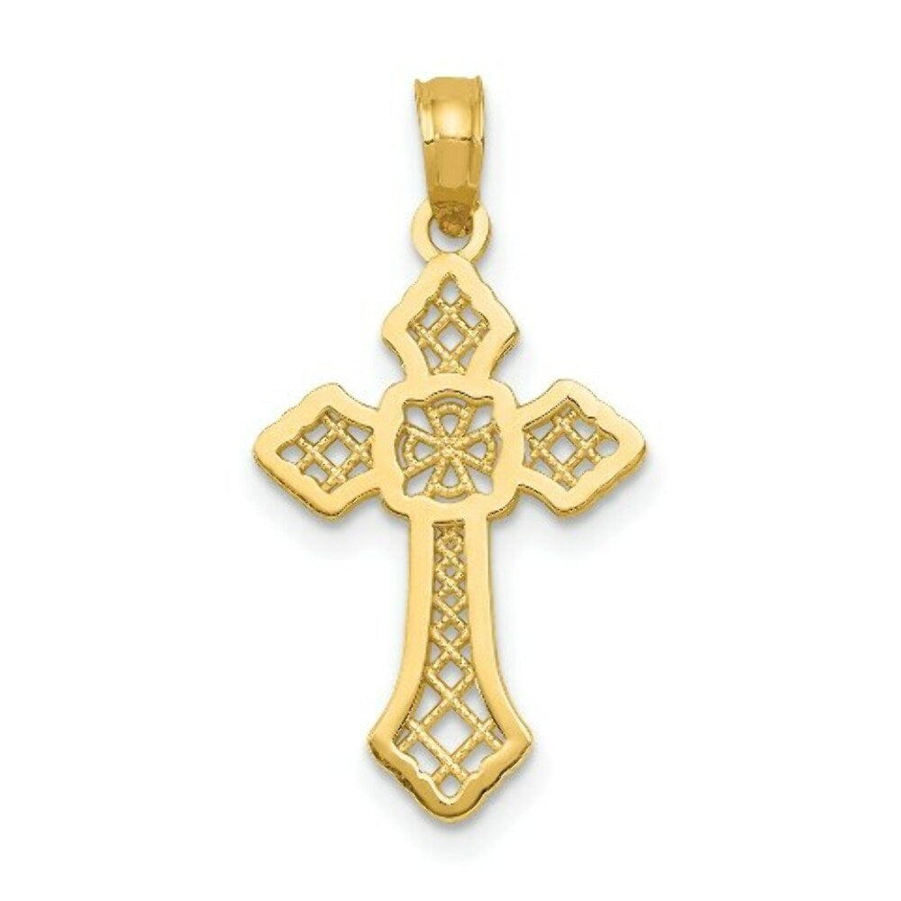 14K Yellow Gold Polished Cross w/lace Center & Arrow Tips Pendant