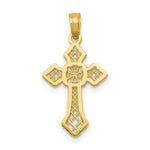 Load image into Gallery viewer, 14K Yellow Gold Polished Cross w/lace Center &amp; Arrow Tips Pendant
