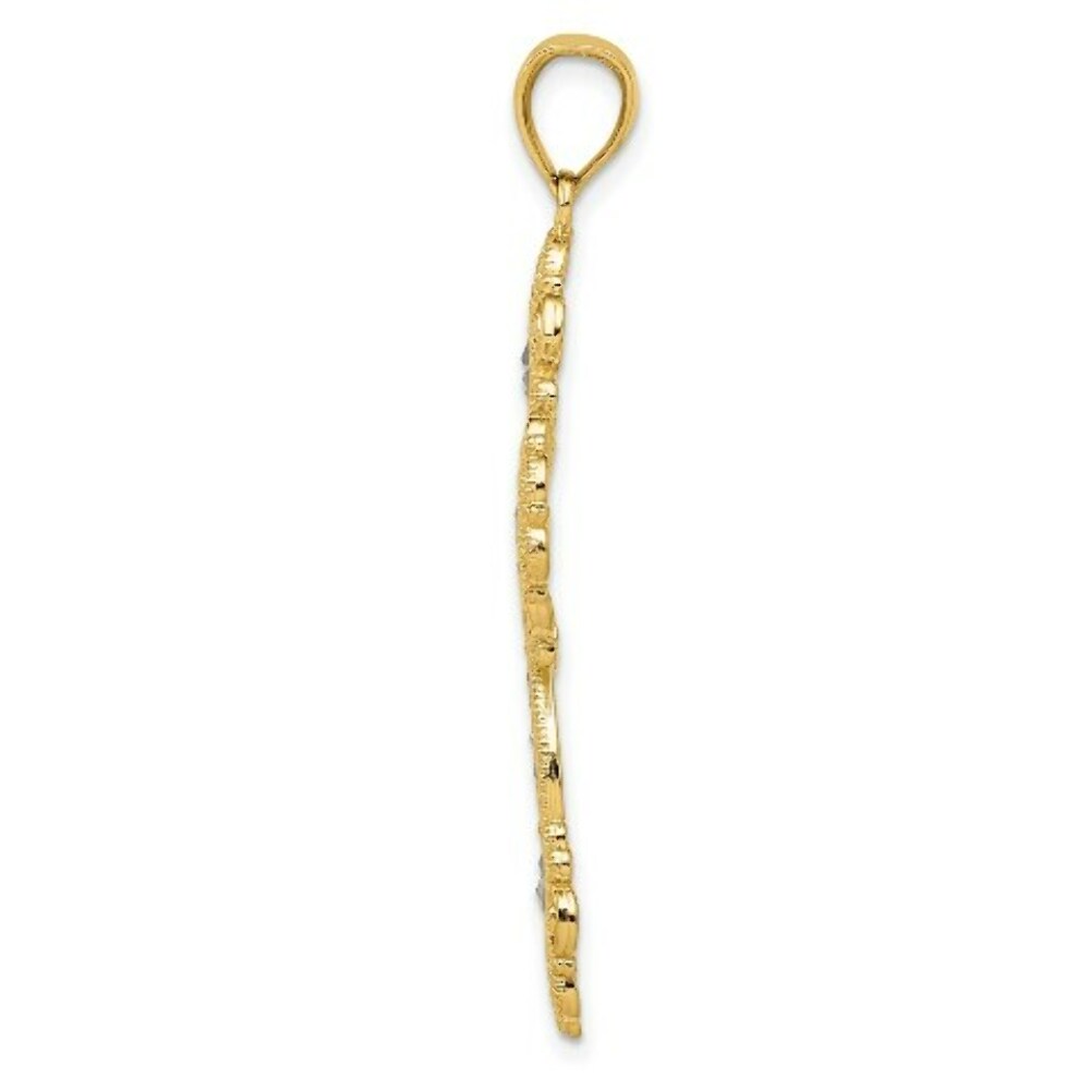 14K Yellow Gold Polished & Textured Diamond Pattern Cross Pendant