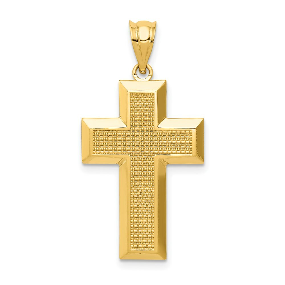 14K Yellow Gold Polished & Textured Cross Pendant