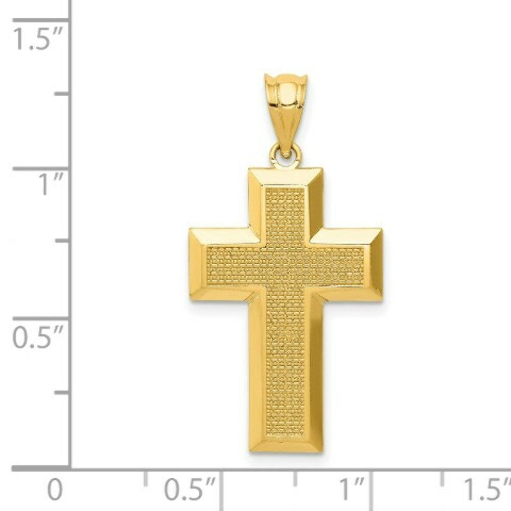 14K Yellow Gold Polished & Textured Cross Pendant