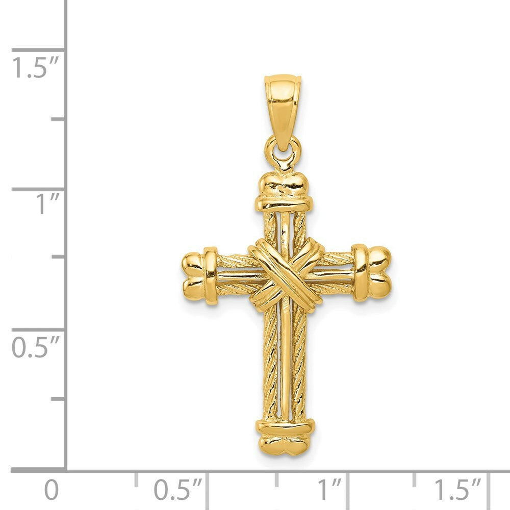 14K Yellow Gold Polished & Textured Cross Pendant