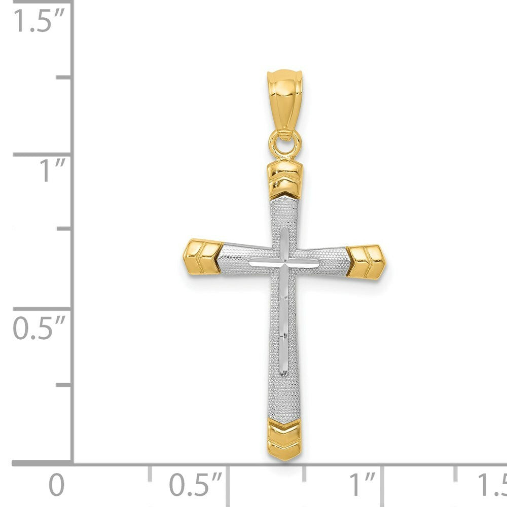 Cross Pendant in 14K Yellow and White Two-tone Gold Diamond-cut