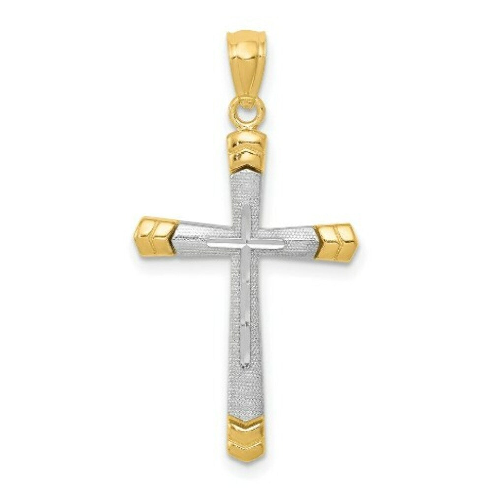 Cross Pendant in 14K Yellow and White Two-tone Gold Diamond-cut