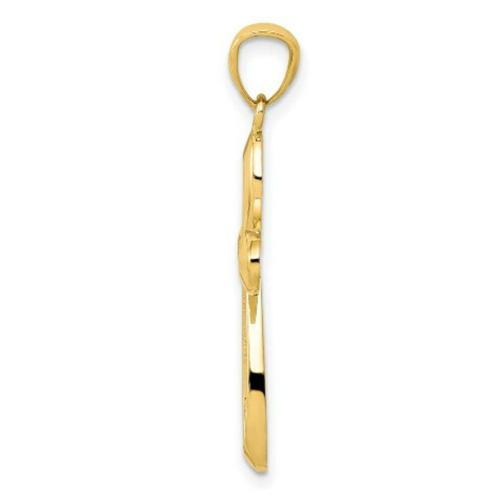 14K Yellow Gold Polished Ribbon Cross Pendant