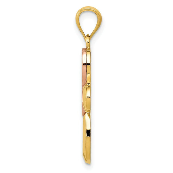 14K Yellow Gold Y/R Gold Polished Pink Ribbon Cross Pendant