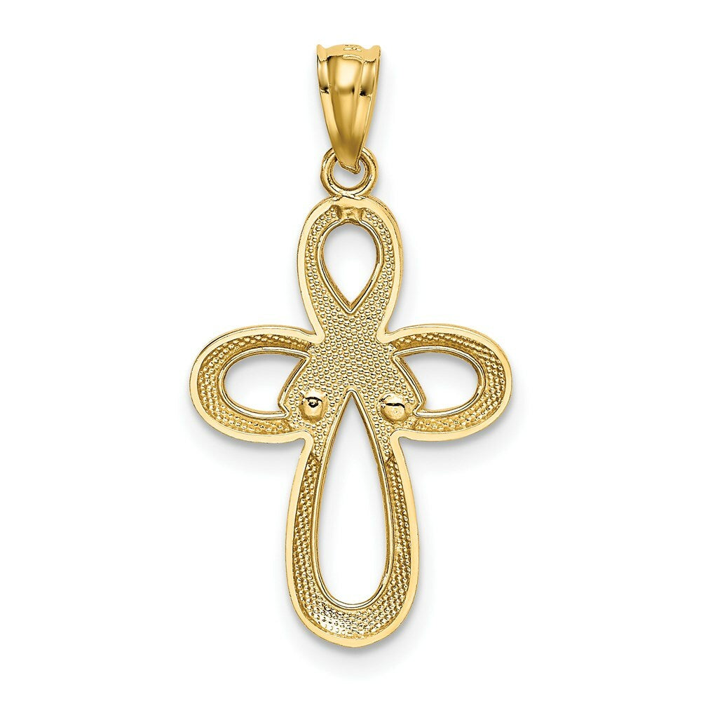 14K Yellow Gold Y/R Gold Polished Pink Ribbon Cross Pendant