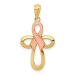 Load image into Gallery viewer, 14K Yellow Gold Y/R Gold Polished Pink Ribbon Cross Pendant
