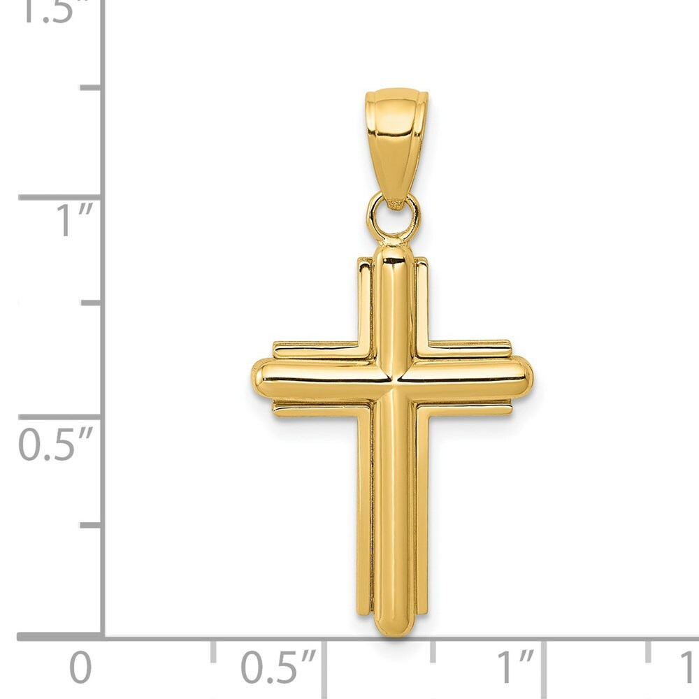 14K Yellow Gold Polished Beveled Stick Cross w/frame Pendant