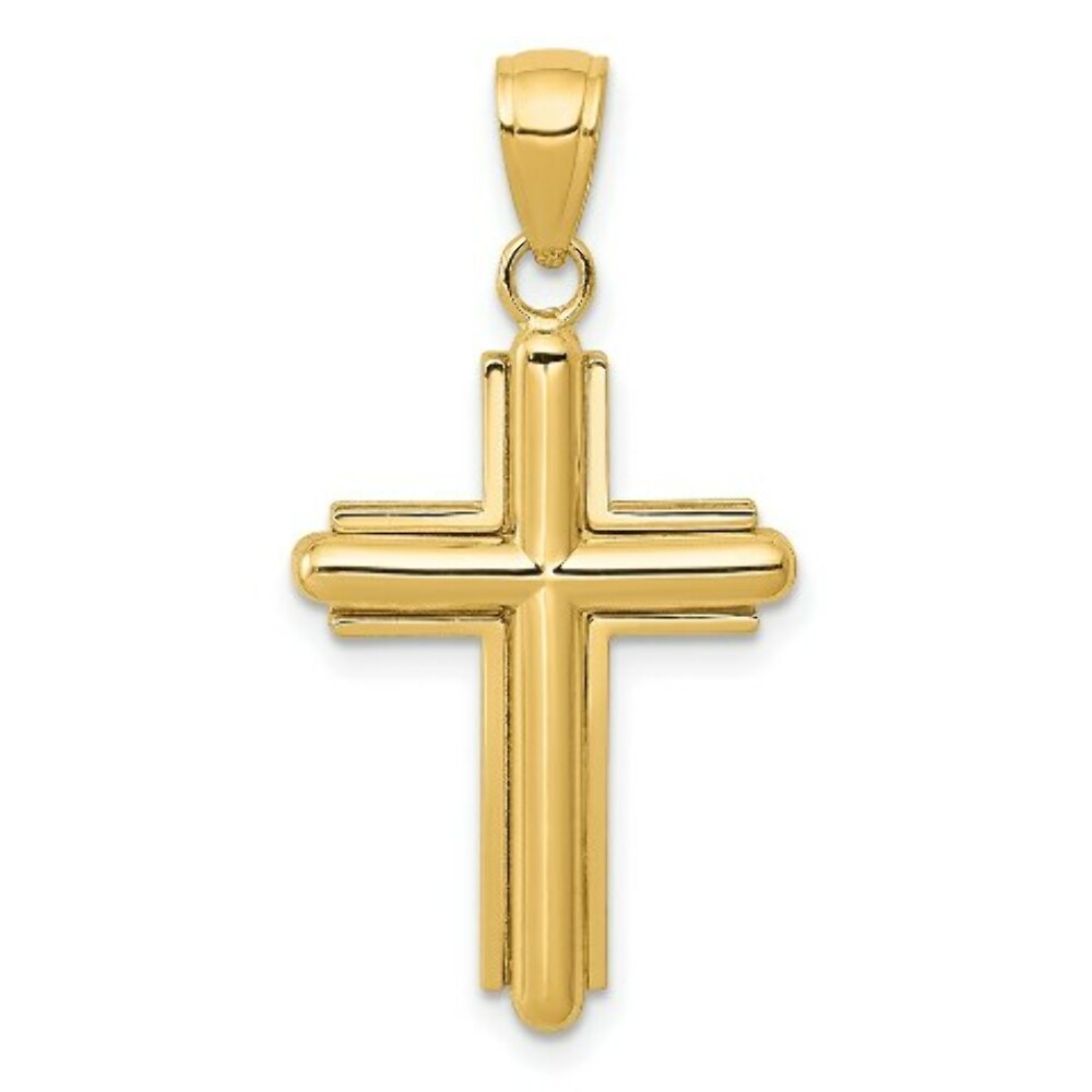 14K Yellow Gold Polished Beveled Stick Cross w/frame Pendant