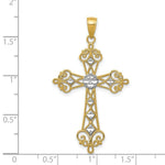 Load image into Gallery viewer, 14K Yellow Gold &amp; Rhodium Polished Diamond-cut Cut-out Cross Pendant
