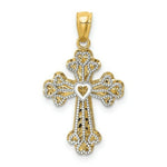 Load image into Gallery viewer, 14K Two-tone Gold Polished Filigree 2 Level Heart Cross Pendant
