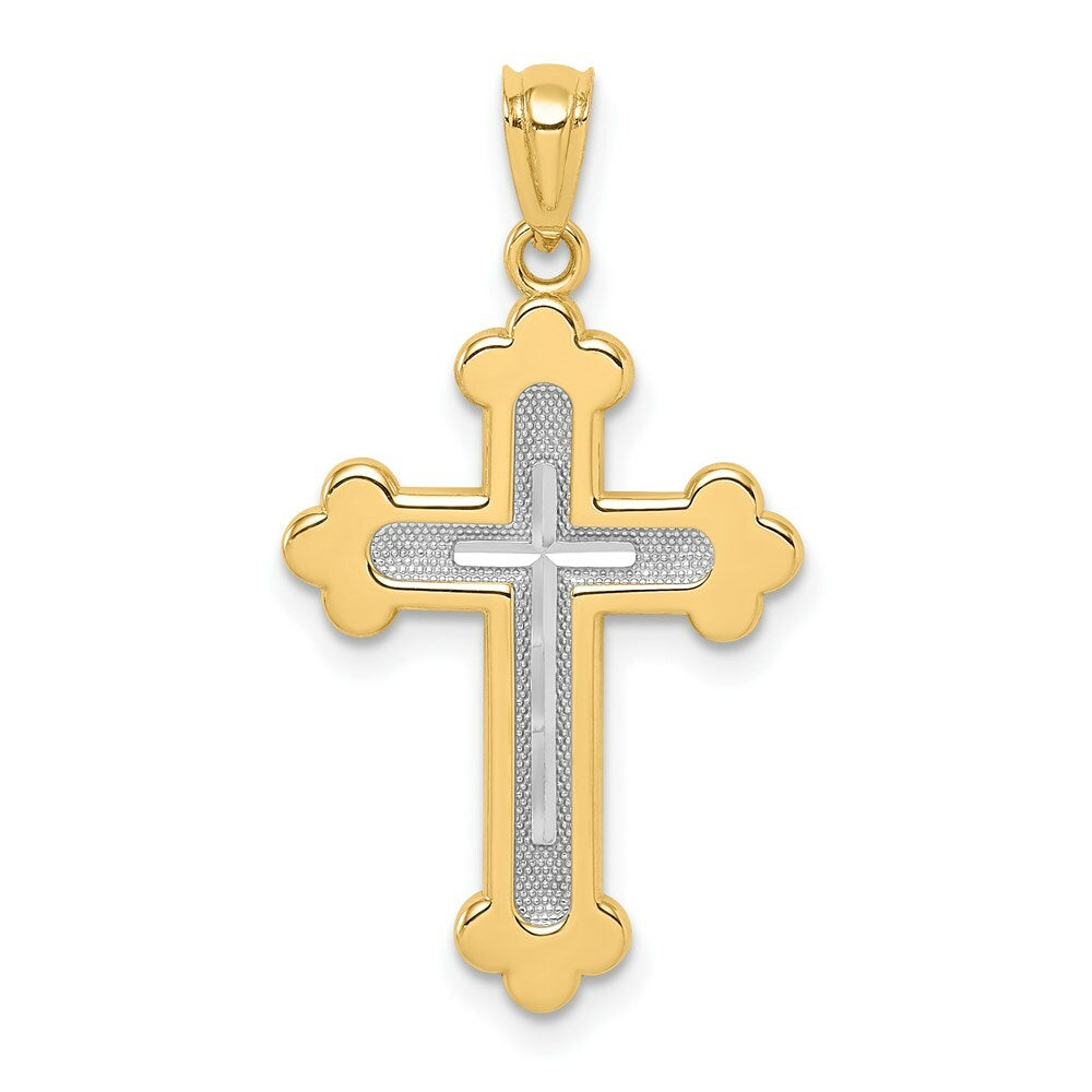 Budded Cross in 14K Yellow and White Gold