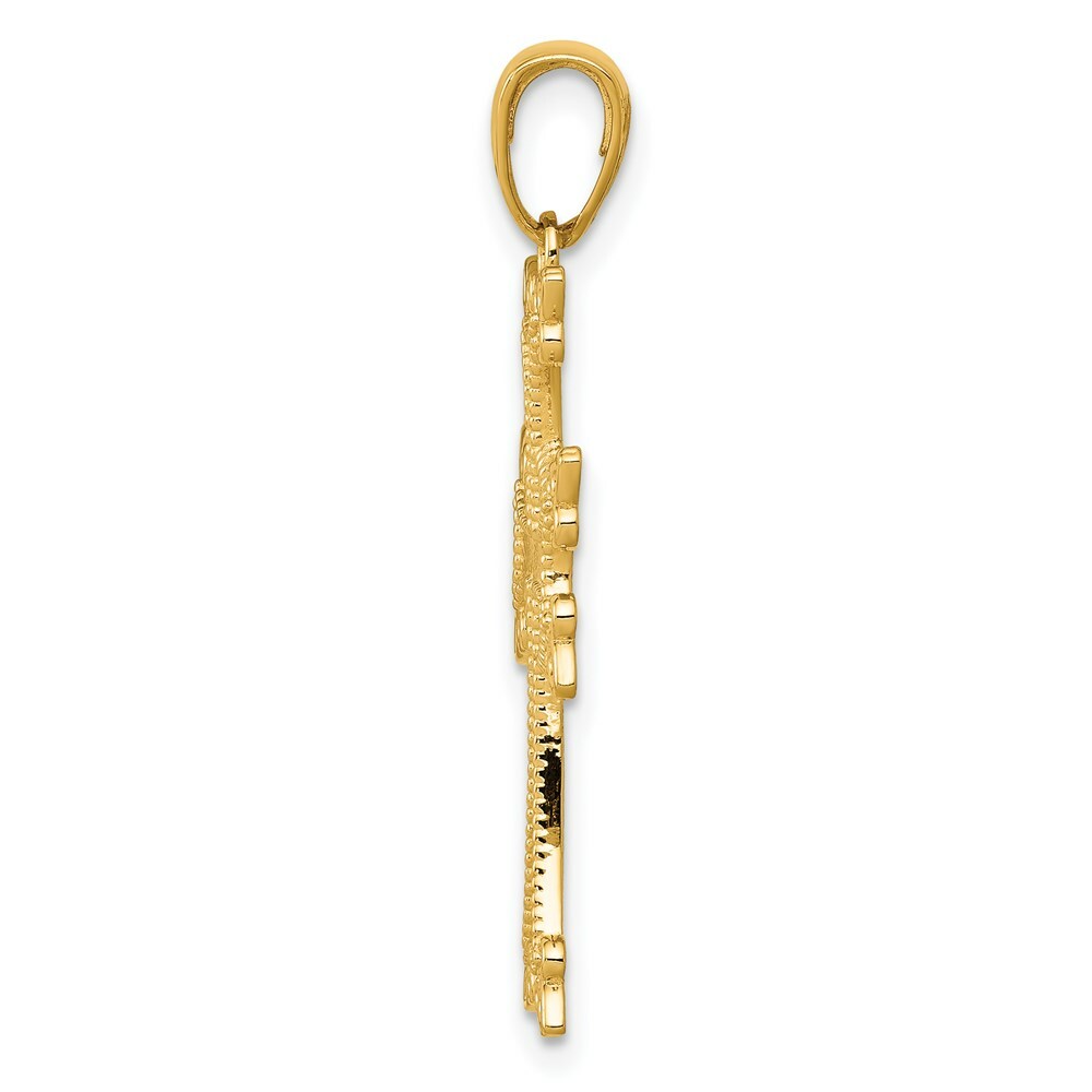 14K Yellow Gold Polished & Textured Armenian Cross Pendant