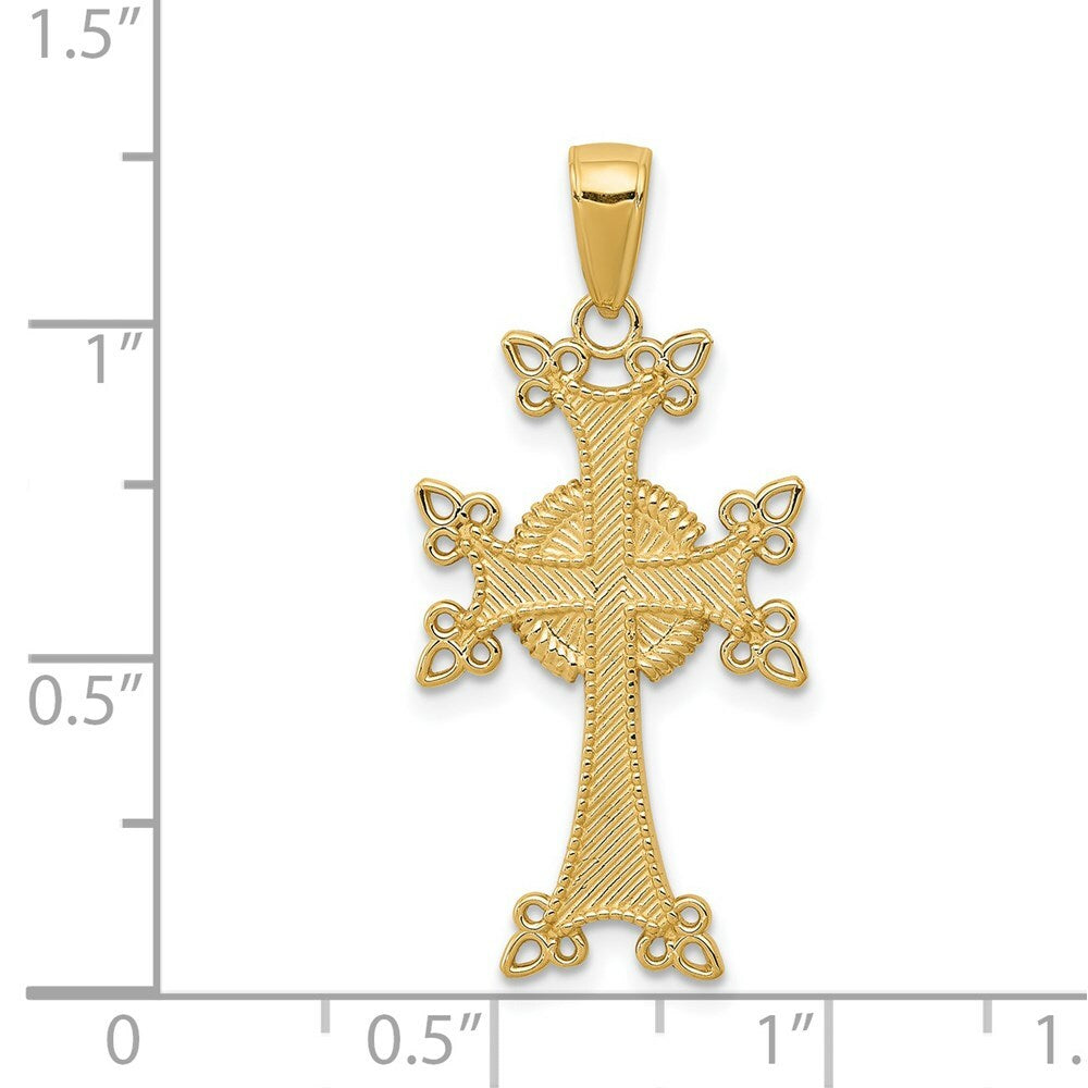 14K Yellow Gold Polished & Textured Armenian Cross Pendant