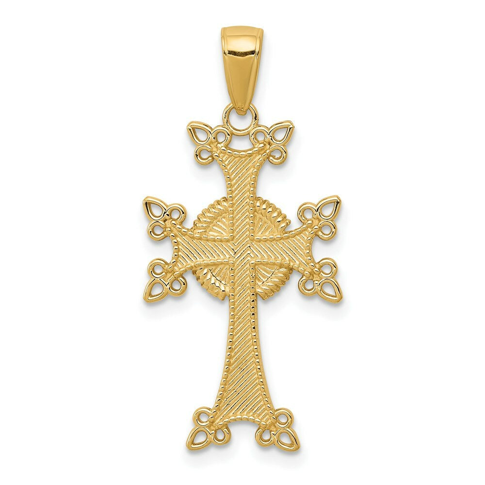 14K Yellow Gold Polished & Textured Armenian Cross Pendant