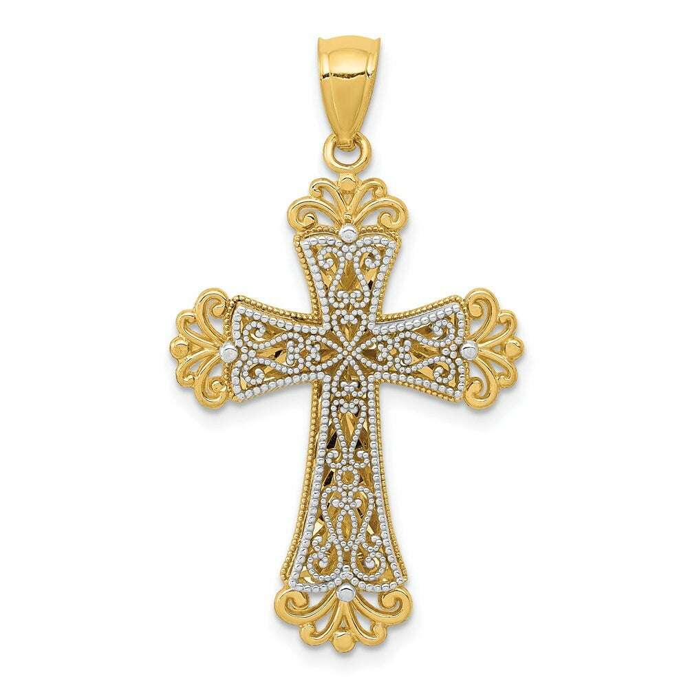 14K Yellow Gold Y/W Gold Polished 2 Level Budded Cross Pendant