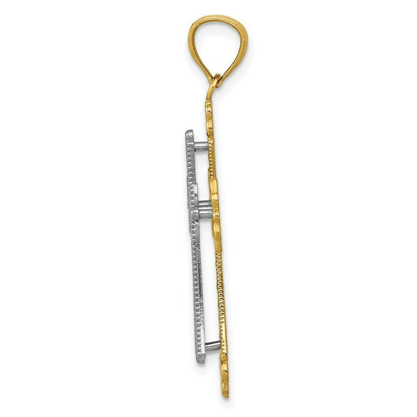 14K Yellow Gold Y/W Gold Polished 2 Level Budded Cross Pendant