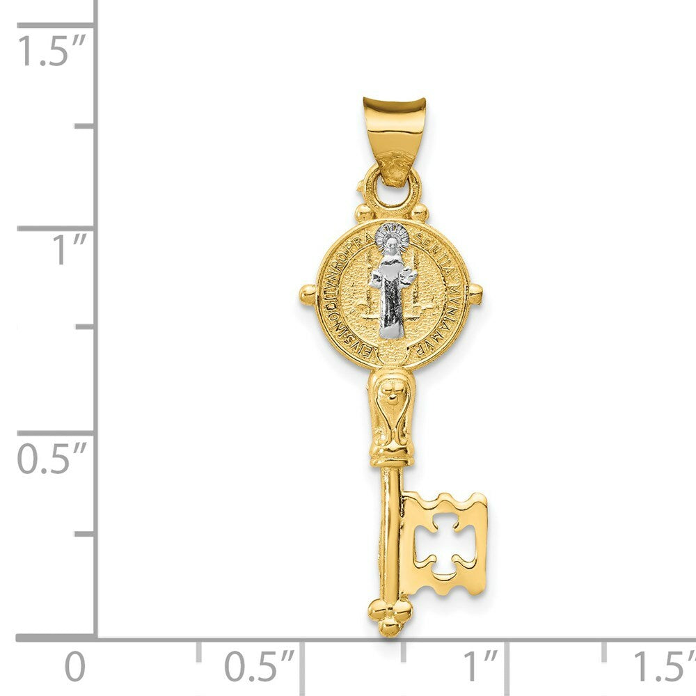 14K Yellow Gold with Rhodium Cross Key Pendant