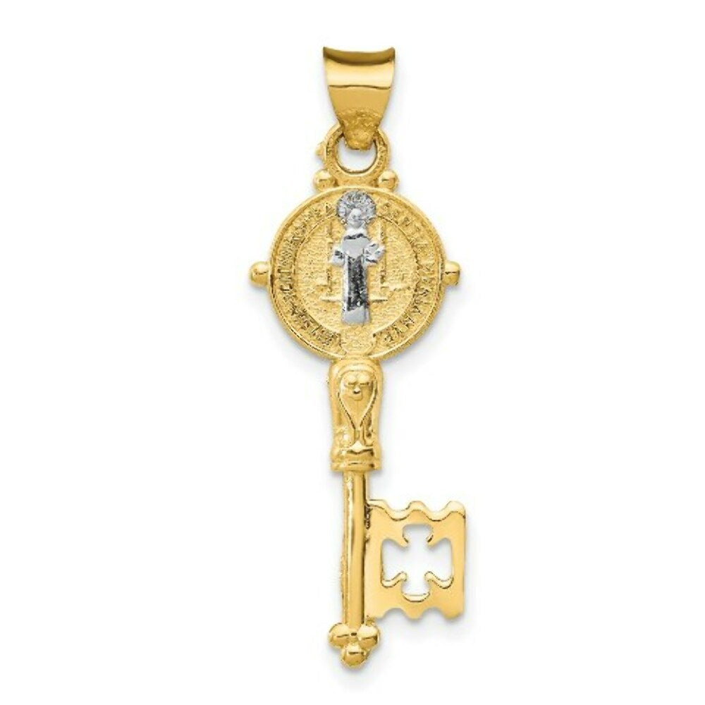 14K Yellow Gold with Rhodium Cross Key Pendant