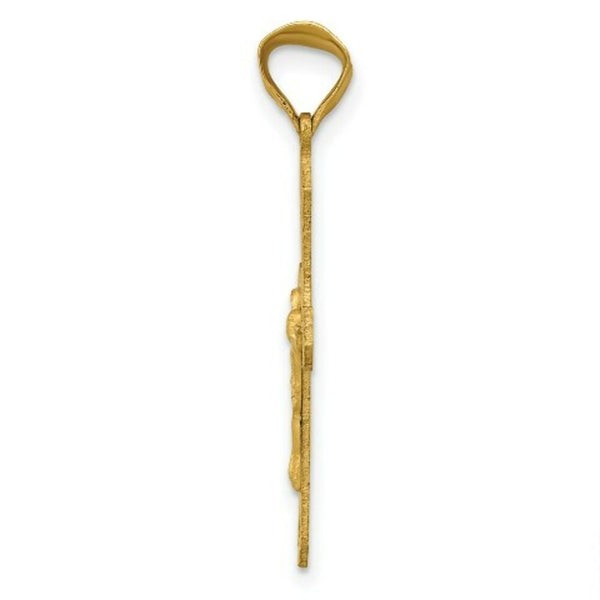 14K Yellow Gold and Rhodium Crucifix Cross Pendant