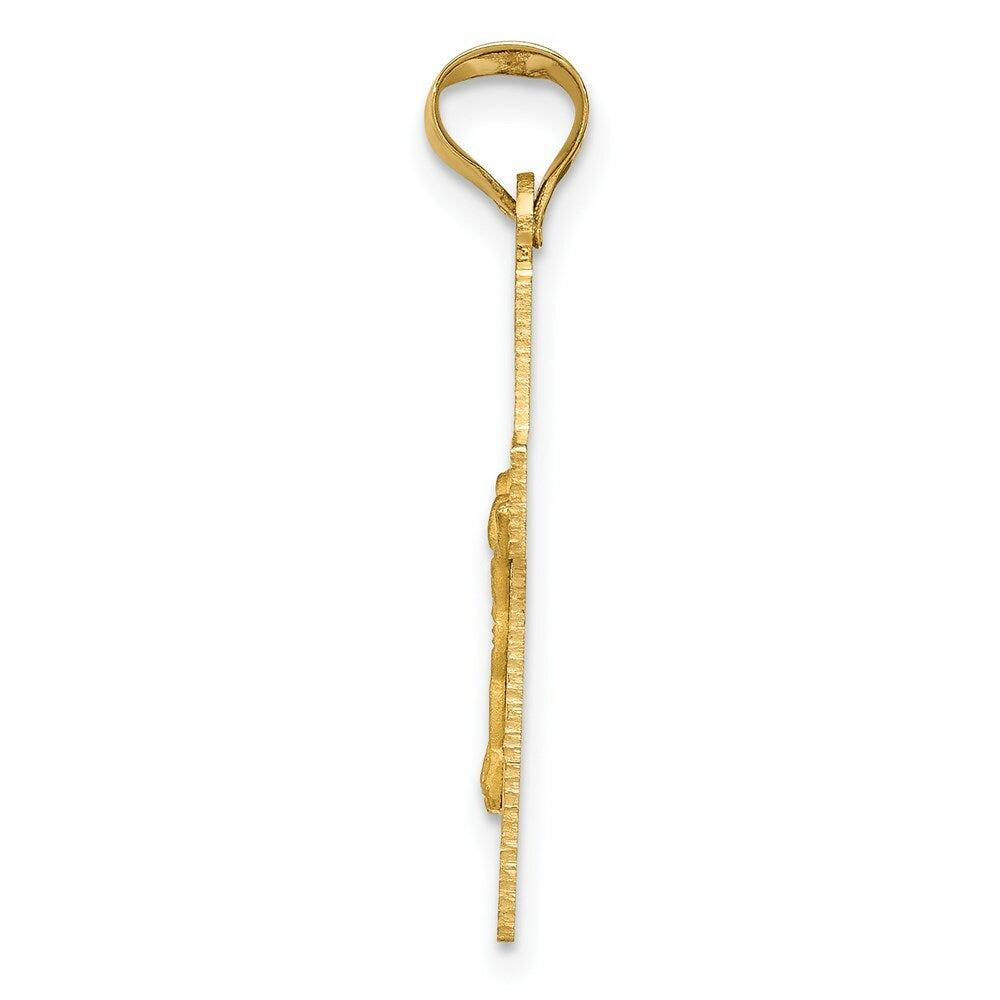 14K Yellow Gold Polished Satin and Diamond-cut Crucifix Pendant 26.5mm length