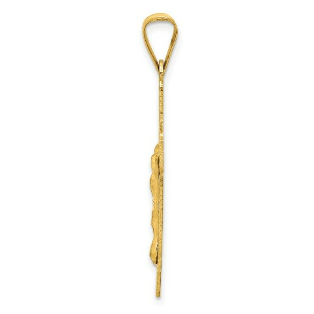 14K Yellow Gold Polished Satin and Diamond-cut Crucifix Pendant 35.5mm length