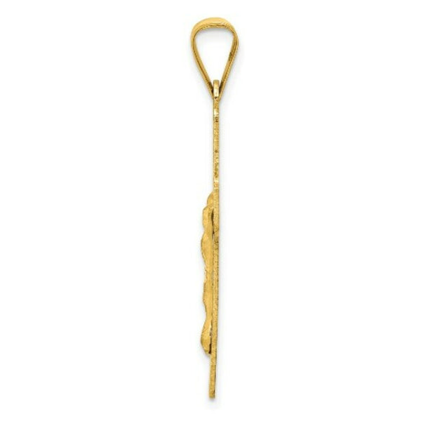 14K Yellow Gold Polished Satin and Diamond-cut Crucifix Pendant 35.5mm length