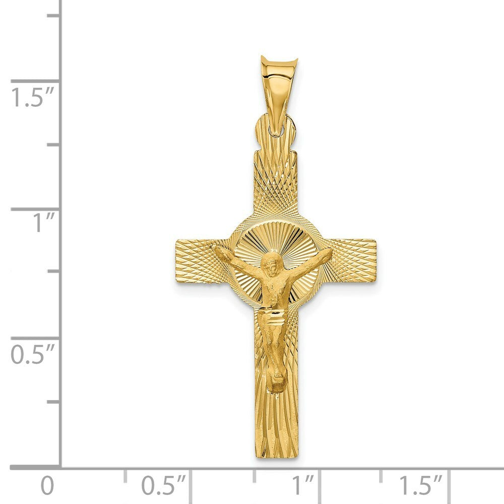 14K Yellow Gold Polished Satin and Diamond-cut Crucifix Pendant 40.5mm length