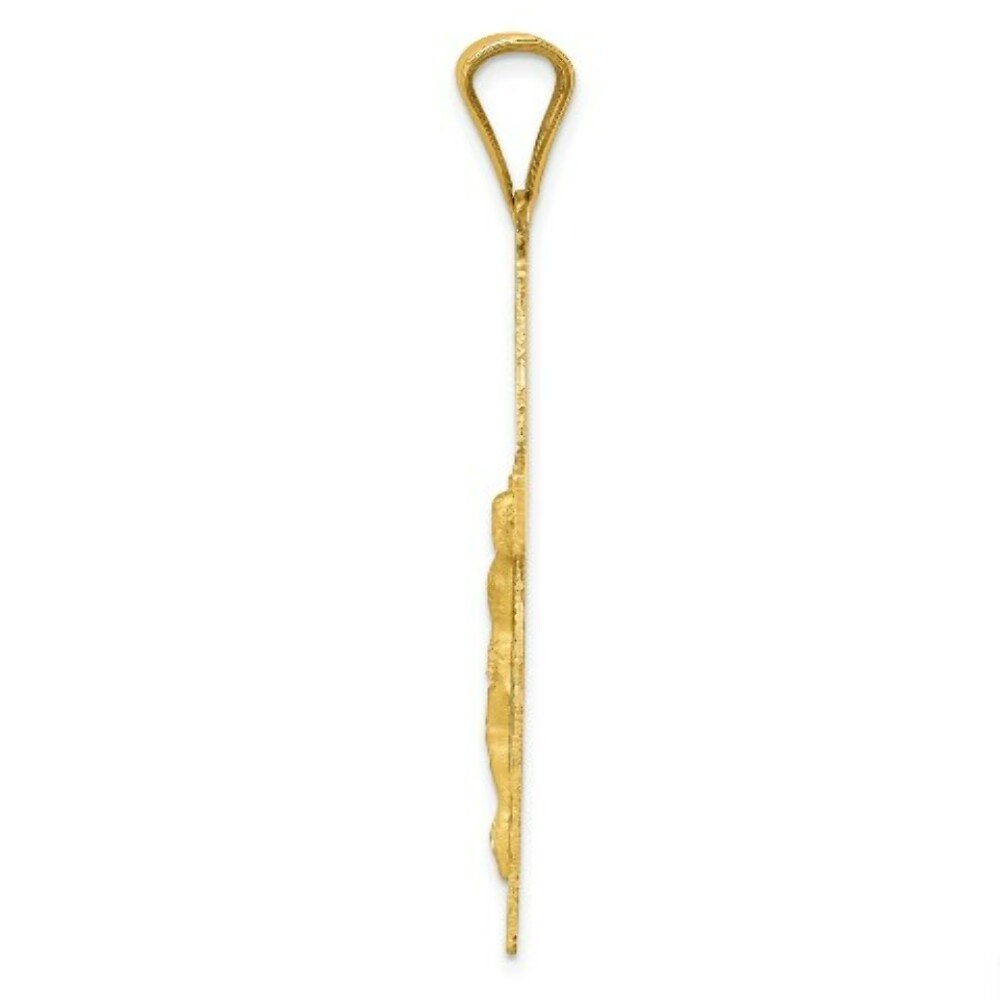 14K Yellow Gold Polished Satin and Diamond-cut Crucifix Pendant 46.5mm length