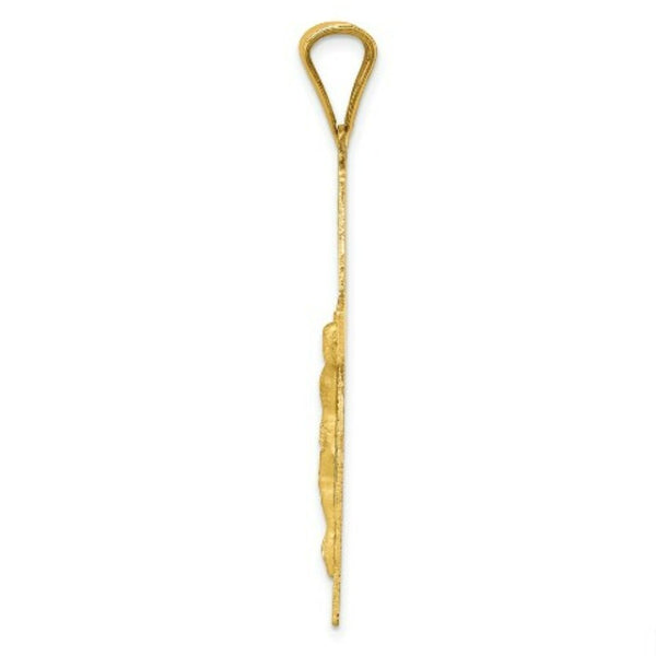 14K Yellow Gold Polished Satin and Diamond-cut Crucifix Pendant 46.5mm length