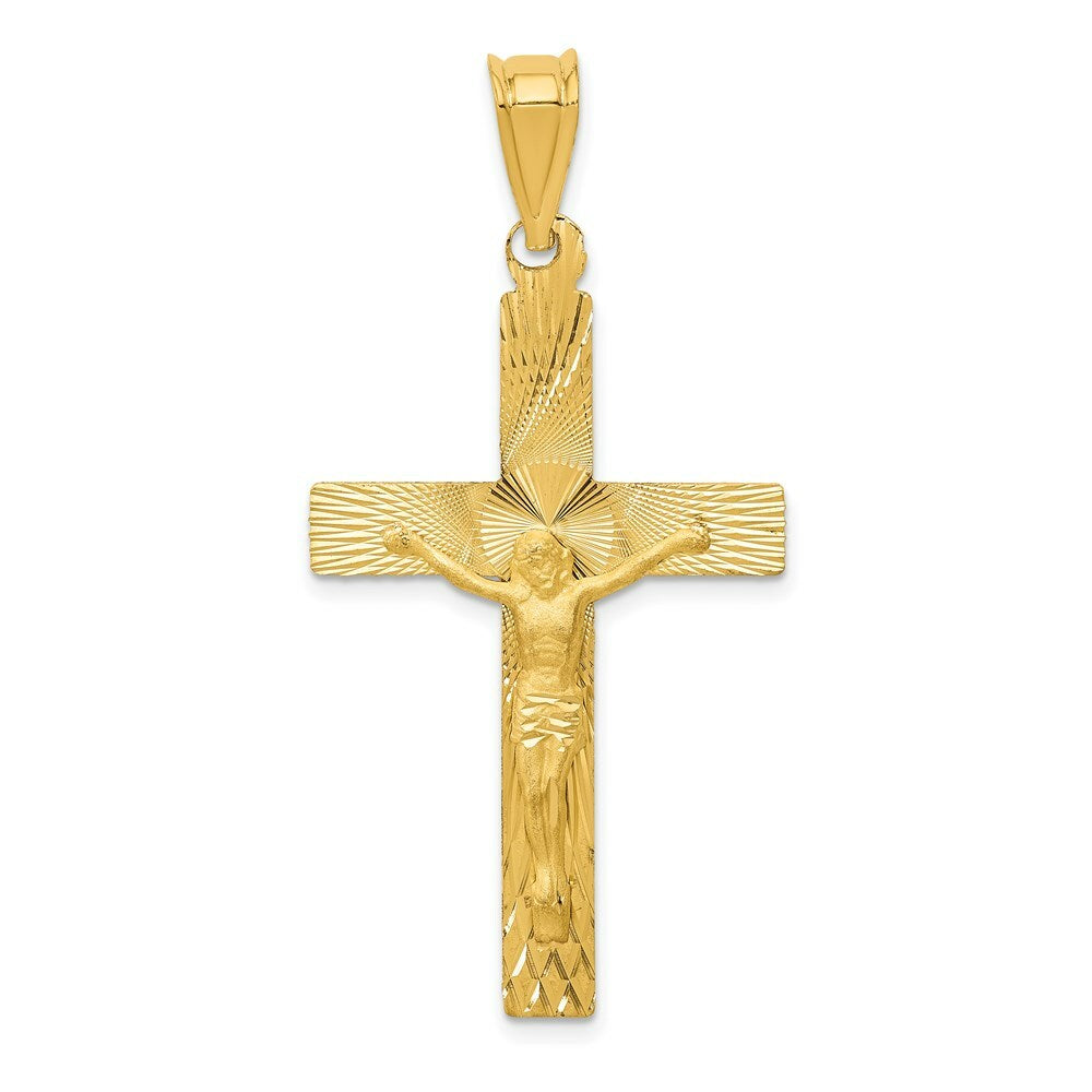 14K Yellow Gold Polished Satin and Diamond-cut Crucifix Pendant 46.5mm length
